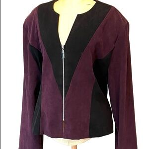 Vintage 80s Colorblock Faux Suede Blazer Purple Black Sz M/L Full Zip‎